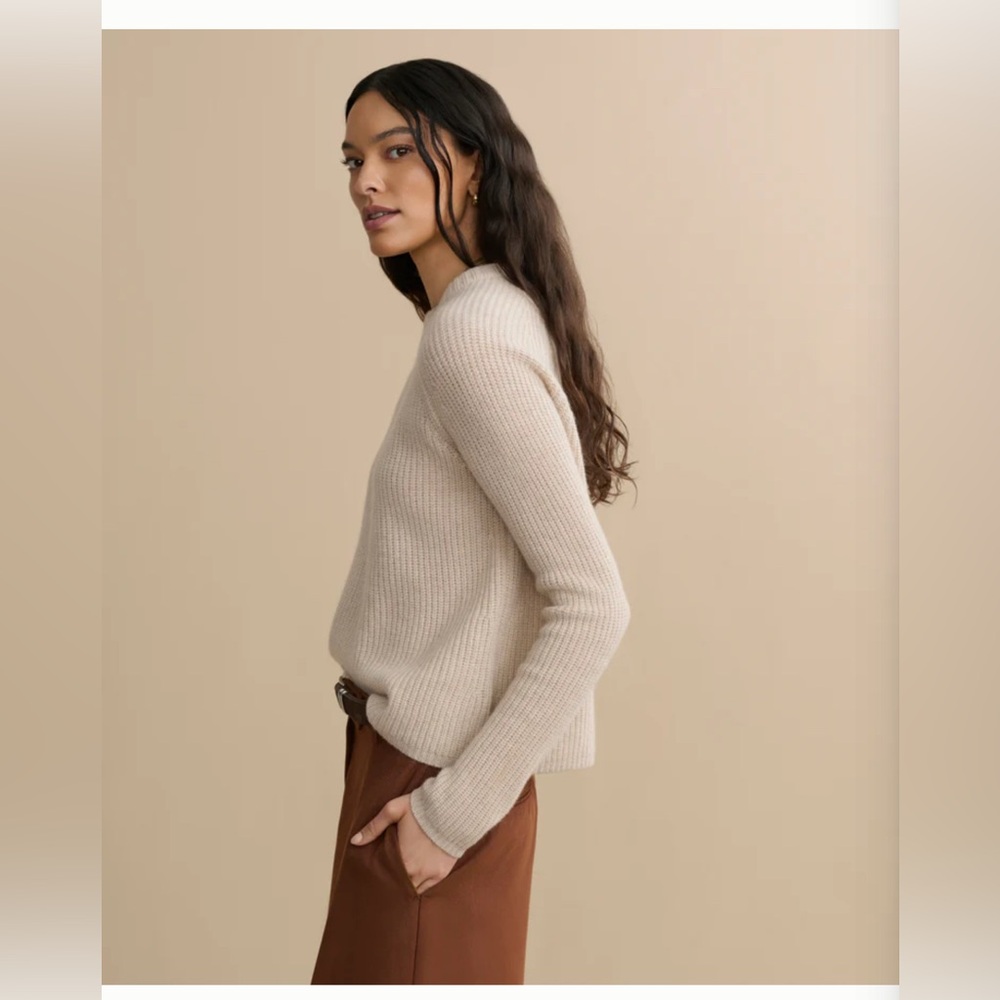 Jenni Kayne Fisherman 100% Cashmere Crewneck Sweater XS Oatmeal - Picture 2 of 6